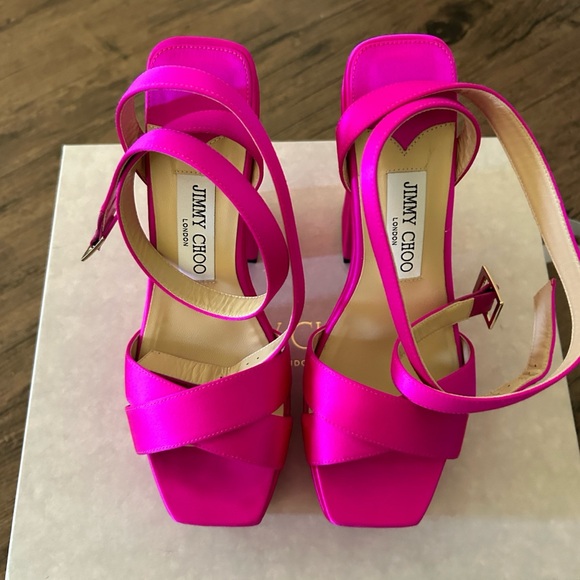 Jimmy Choo Gaia Ankle Wrap Platform Sandal in Fuchsia - Picture 3 of 9